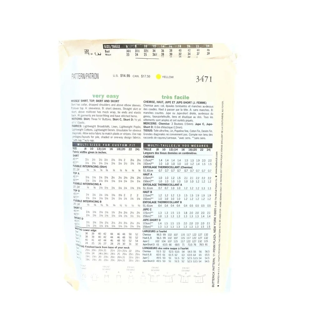 Butterick‎ 3471 Misses' Top Shirt Wrap Skirt Size 14 16 18 2000s Fashion